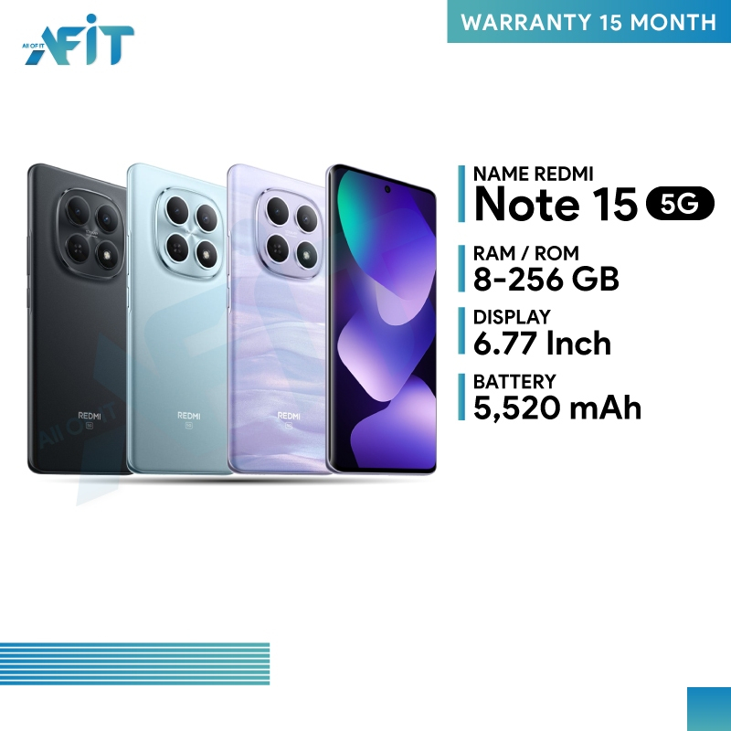 Redmi Note 15 5G (8/256GB) กล้องหลัง 108MP จอ 6.77 นิ้ว แบตเตอรี่ 5,520 mAh ประกันศูนย์ไทย