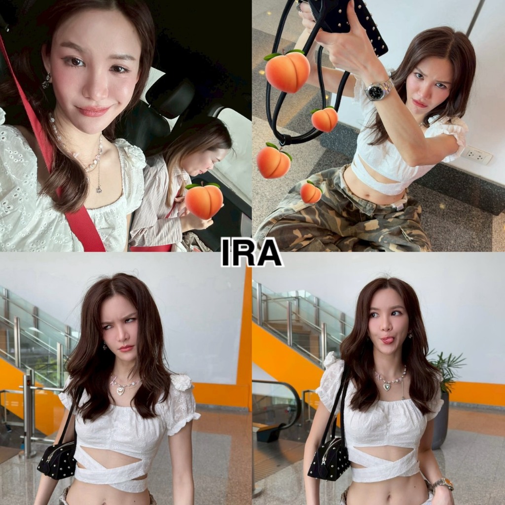 BY IRA  (2025-100) Rihanna Top เสื้อผ้าไหมพรมถักแต่งฉลุหน้าผูเอว แขนจั๊ม ถักลายดอก