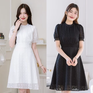 เดรส ALERT BRAND ชีฟองญี่ปุ่นเทคเจอร์ สวยหวานดูแพงสุดๆ สีขาวสวยคุณหนูสะอาดตา สีดำคลาสสิคเพิ่มความแกรนด์ความหรู แพทเทิร์น