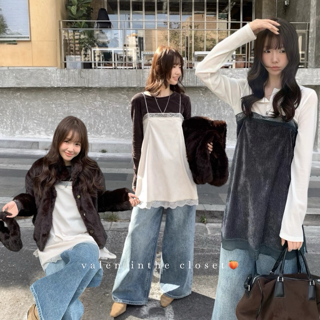 ส่งด่วน 🛵 𝗥𝗢𝗦𝗬 𝗩𝗘𝗟𝗩𝗘𝗧 𝗟𝗔𝗖𝗘 𝗖𝗔𝗠𝗜𝗦𝗢𝗟𝗘  เสื้อสายเดี่ยวผ้ากำมะหยี่ ทรงนี้ฮิตติดเทรนด์