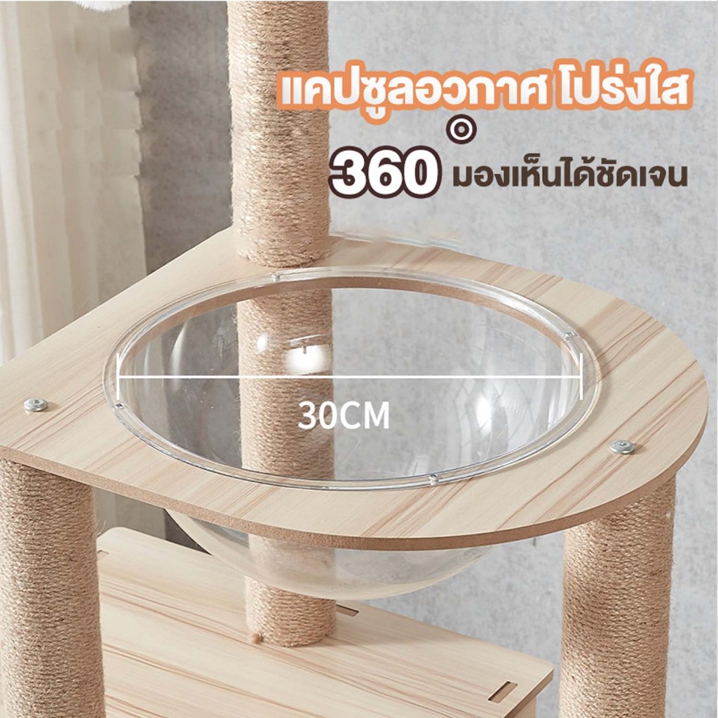 คอนโดแมว คอนโดแมวไม้ พื้นที่ขนาดใหญ่ บ้านลับแลบแมว เสาปีนแมว บ้านแมวสำหรับ4-6ตัว พร้อมโดมนอนแบบใสและบันได - รูปที่ 3