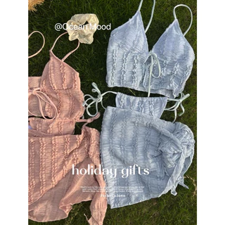 ชุดว่ายน้ำผู้หญิง บิกินี่ 3 ชิ้น Bikini เสื้อผูกโบว์ ผ้าจีบ เซ็กซี่หวาน สไตล์เกาหลี | Ocean Mood