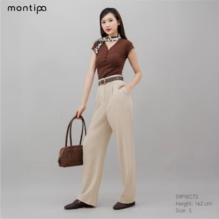 Montipa กางเกงทรงกระบอกกลาง ซิปหน้า แต่งจีบหน้าและเอวยางยืดหลัง ผ้า Comfort 59PWC73