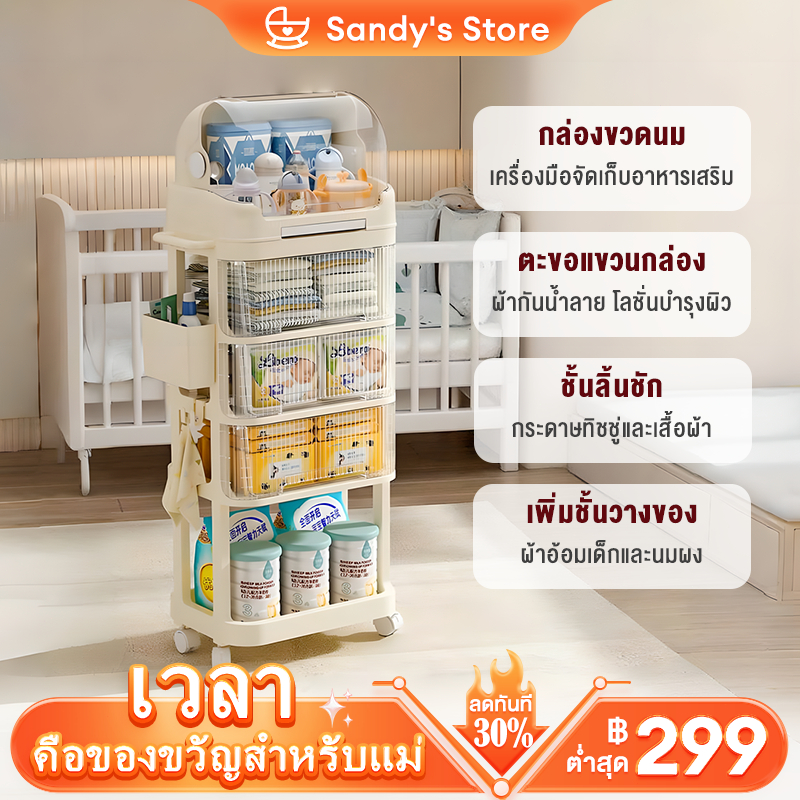 ชั้นเก็บของสำหรับเด็ก รถเข็นเก็บของ มีล้อเลื่อน กันน้ำกันฝุ่น สามารถเก็บ นมผง ขวดนม ผ้าอ้อม