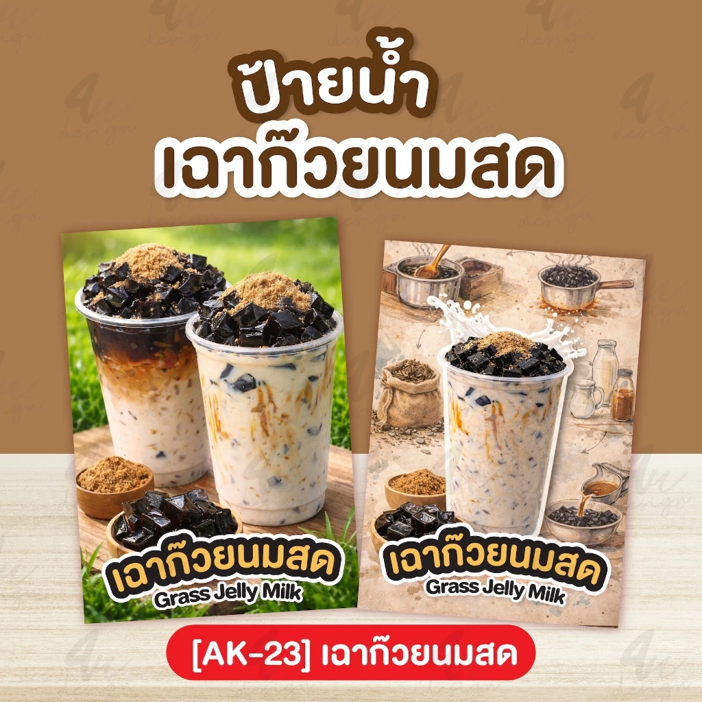 ป้ายเคลือบ เฉาก๊วยนมสด [AK-23]