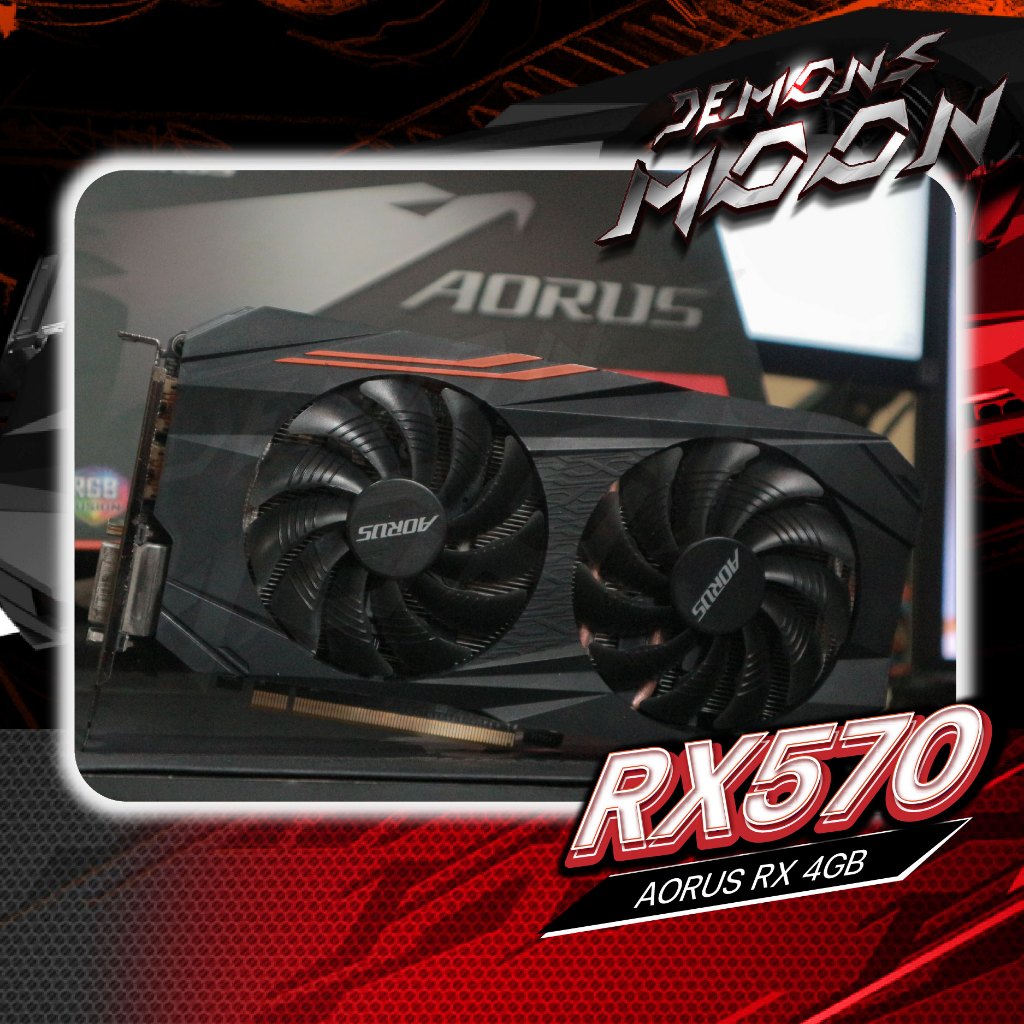 RX570 AORUS 4GB กาดจอมือสอง Radeon AMD RX570 มีกล่องครบ+ ประกัน demons moon 7 วัน