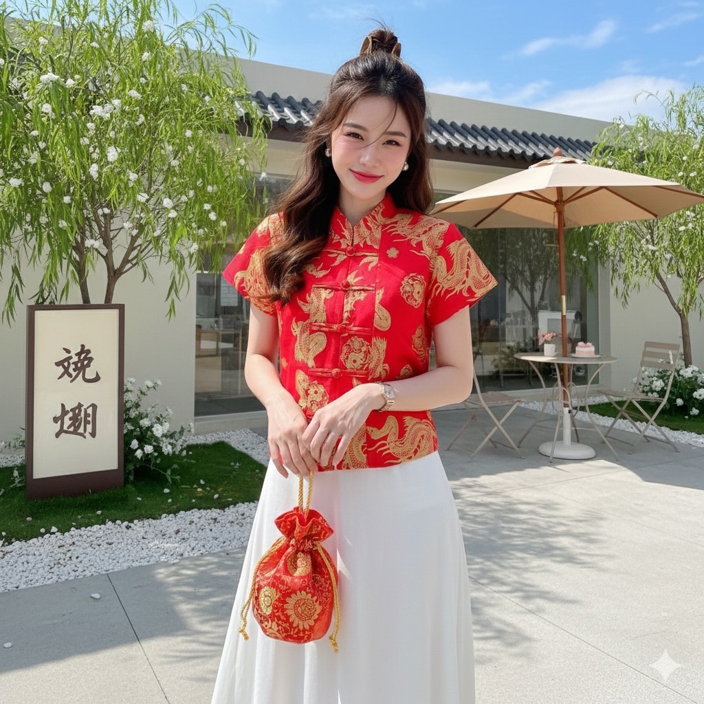 เสื้อคอจีนกระดุมจีนลายมังกรทอง เสื้อใส่ตรุษจีน (ส่งจากไทย) - รูปที่ 4