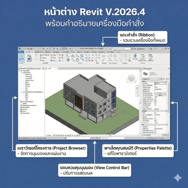 Revit V.2026.4 โปรแกรมเขียนแบบ BIM 3D สถาปัตยกรรม (สำหรับ Windows 10/11)ใช้งานได้จริงเพื่อการเรียนรู้และทดลอง thumbnail 4