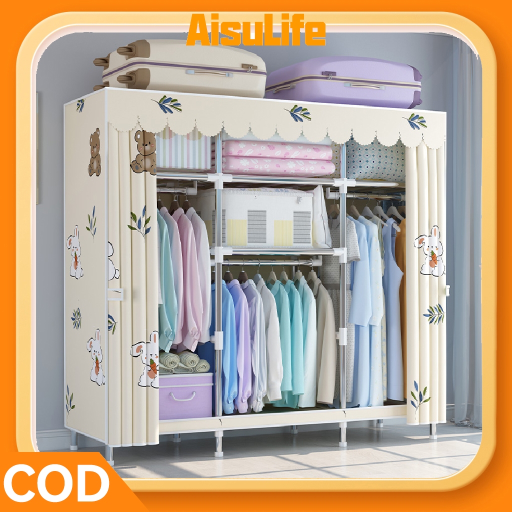 AisuLife ตู้เสื้อผ้า ที่เก็บเสื้อผ้า ตาข่ายขนาด  โครงสร้างเหล็ก 20 มม. ของ ความจุขนาดใหญ่ แข็งแรงทนทาน  กันน้ำและกันฝุ่น