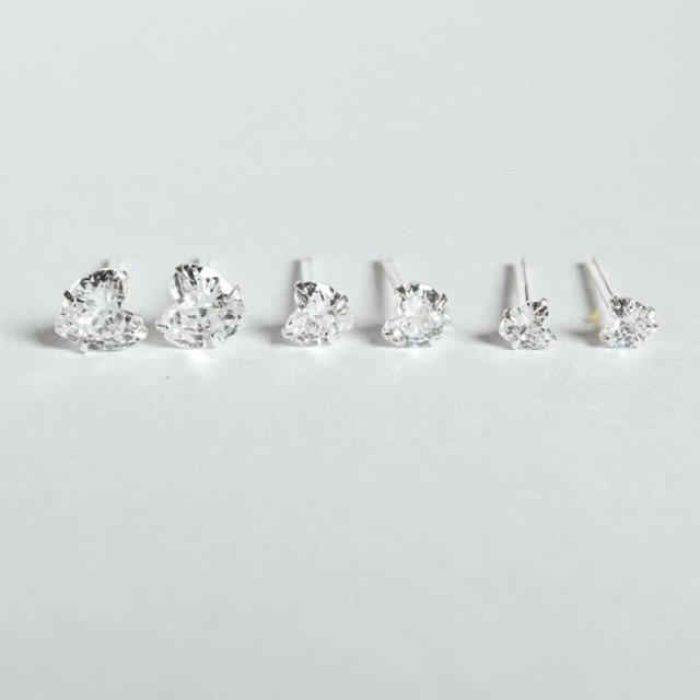 Sody036 ต่างหูเงิน999 เพชรcz  รูปหัวใจมี 3ขนาด 3มม,4มม,5มม