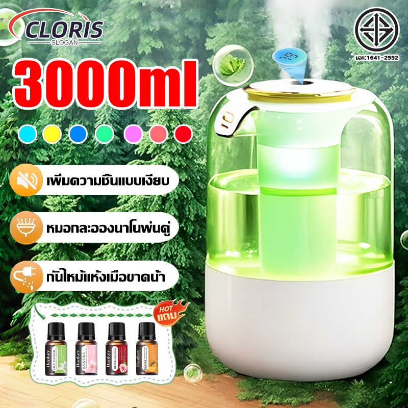CLORIS เครื่องพ่นไอน้ำ จอแสดงความชื้นอัจฉริยะ ไฟหลากสี เครื่องพ่นนาโน ใส่น้ำมันหอมระเหยอโรม่า เครื่องทำความชื้น