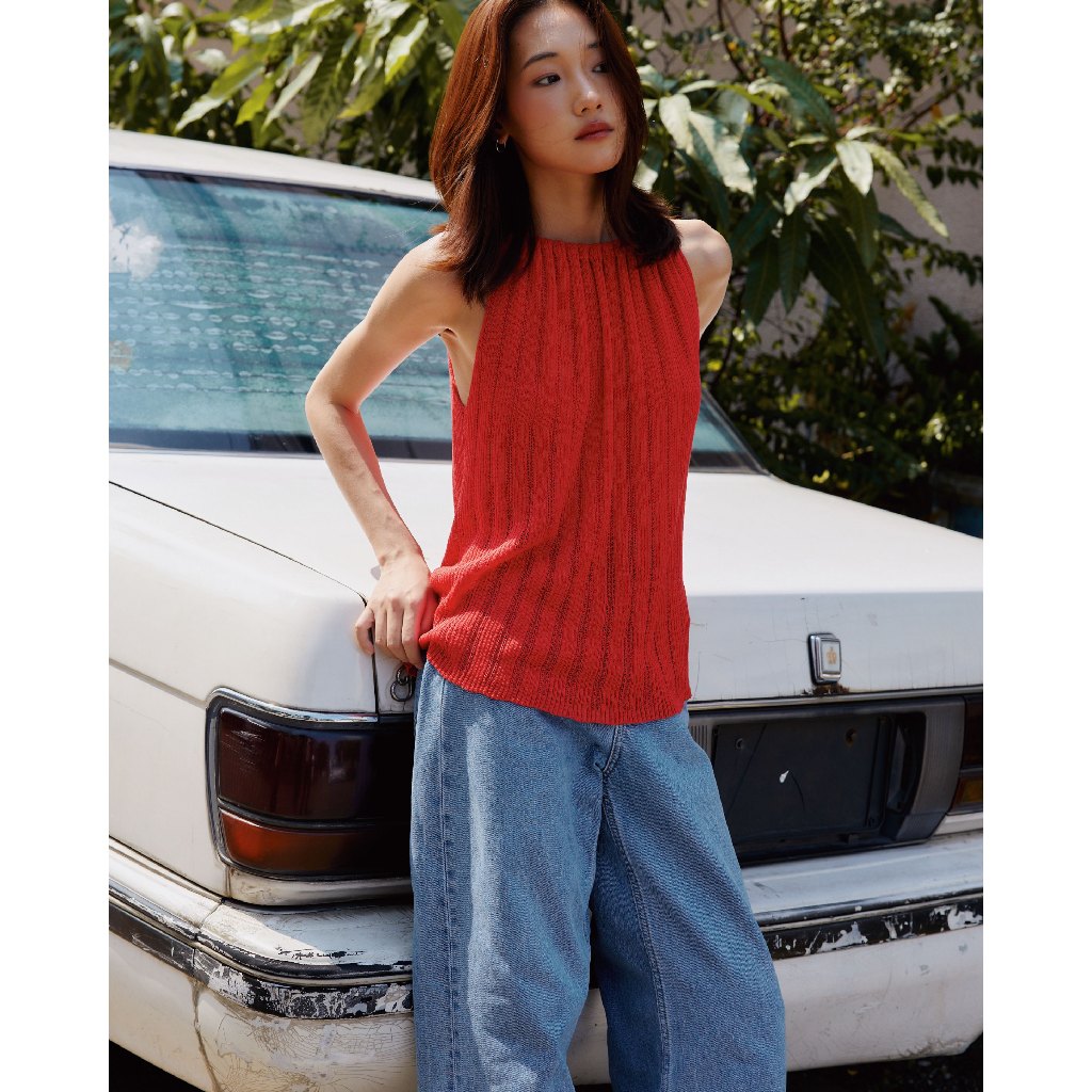 knitCircle - LUNAR Top (2 สี) เสื้อแขนกุดไหมพรม เนื้อผ้าโปร่ง ทิ้งตัว ลายทอ pointelle เป็นรูเล็ก ๆ เดินเส้นแนวตั้ง