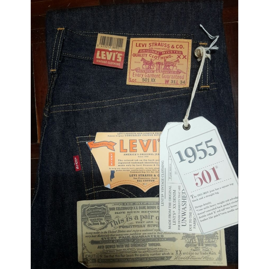 กางเกงยึนส์LEVI'S  BIG E ริมแดง501xx lvc1955 made in USA
