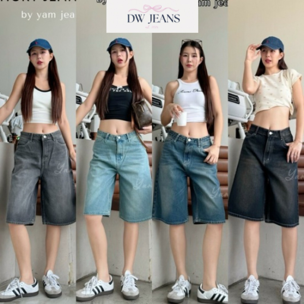 (🚚ส่งด่วน) YAM jeans | S-3XL✨ กางเกงยีนส์เอวสูงทรงกระบอกใหญ่5ส่วน #yc705 #yc706 #yc707 DWjeans