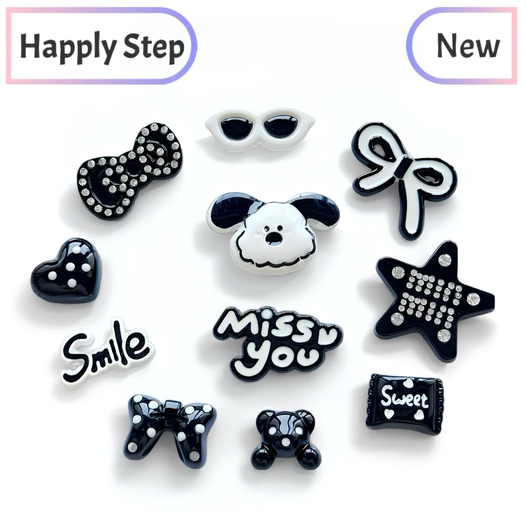 Happy Step 11ชิ้น/เซ็ต หมาขาวดำE11*เฉพาะตัวติด(พร้อมส่ง) จิ๊บบิท ตัวติดรองเท้า ชุดตกแต่งรองเท้า ลายการ์ตูนน่ารักๆ