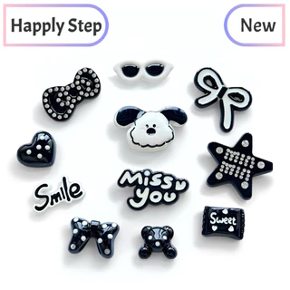 Happy Step 11ชิ้น/เซ็ต หมาขาวดำE11*เฉพาะตัวติด(พร้อมส่ง) จิ๊บบิท ตัวติดรองเท้า ชุดตกแต่งรองเท้า ลายการ์ตูนน่ารักๆ