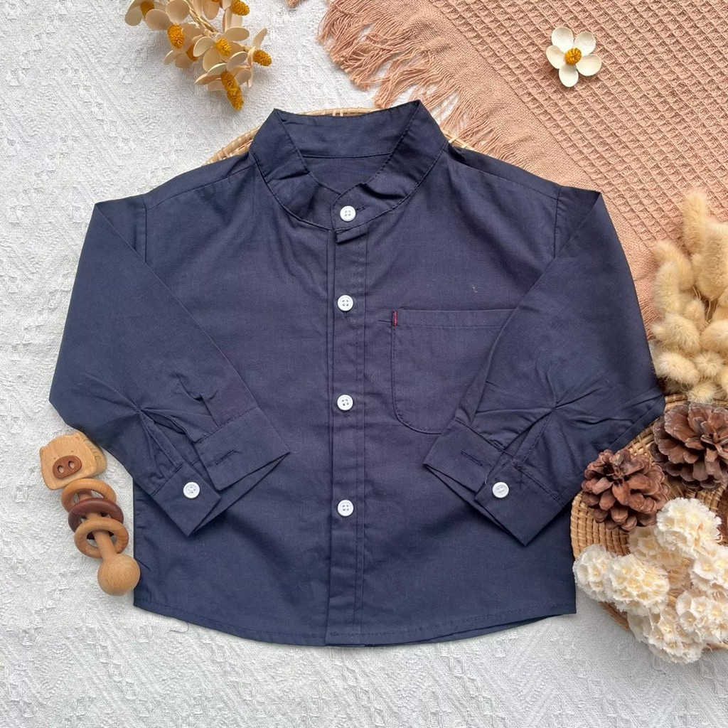 เสื้อผ้าเด็ก เสื้อเชิ้ตแขนยาวคอจีนสีกรม**FF6