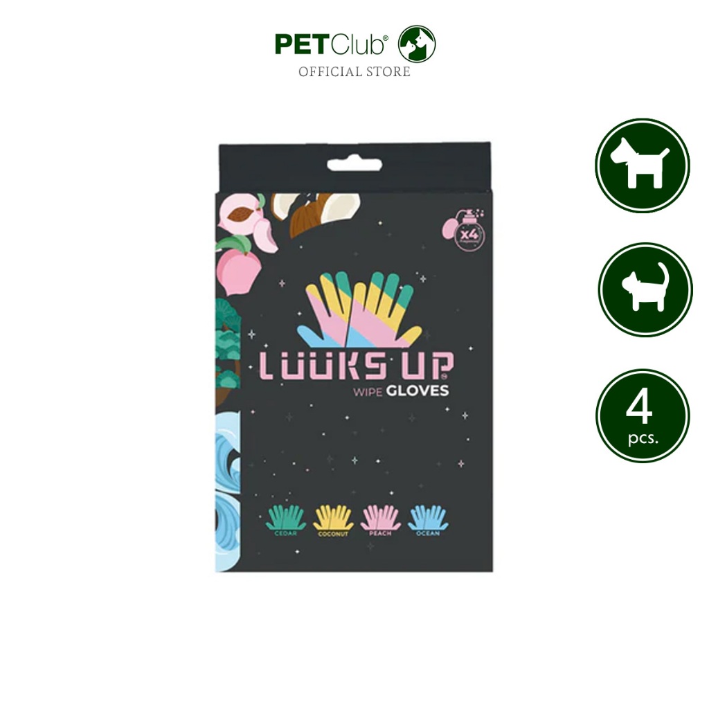 [PETClub] LUUKS UP Wipe Gloves 4pcs - ถุงมือทำความสะอาดสัตว์เลี้ยง 4 ชิ้น