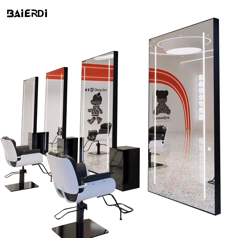 กระจกทำผม กระจกทำผมตั้งพื้นสำหรับร้านทำผมโดยเฉพาะ กระจกติดผนังอัจฉริยะแบบด้านเดียวส่องสว่าง LED สำหรับผู้มีชื่อเสียงท