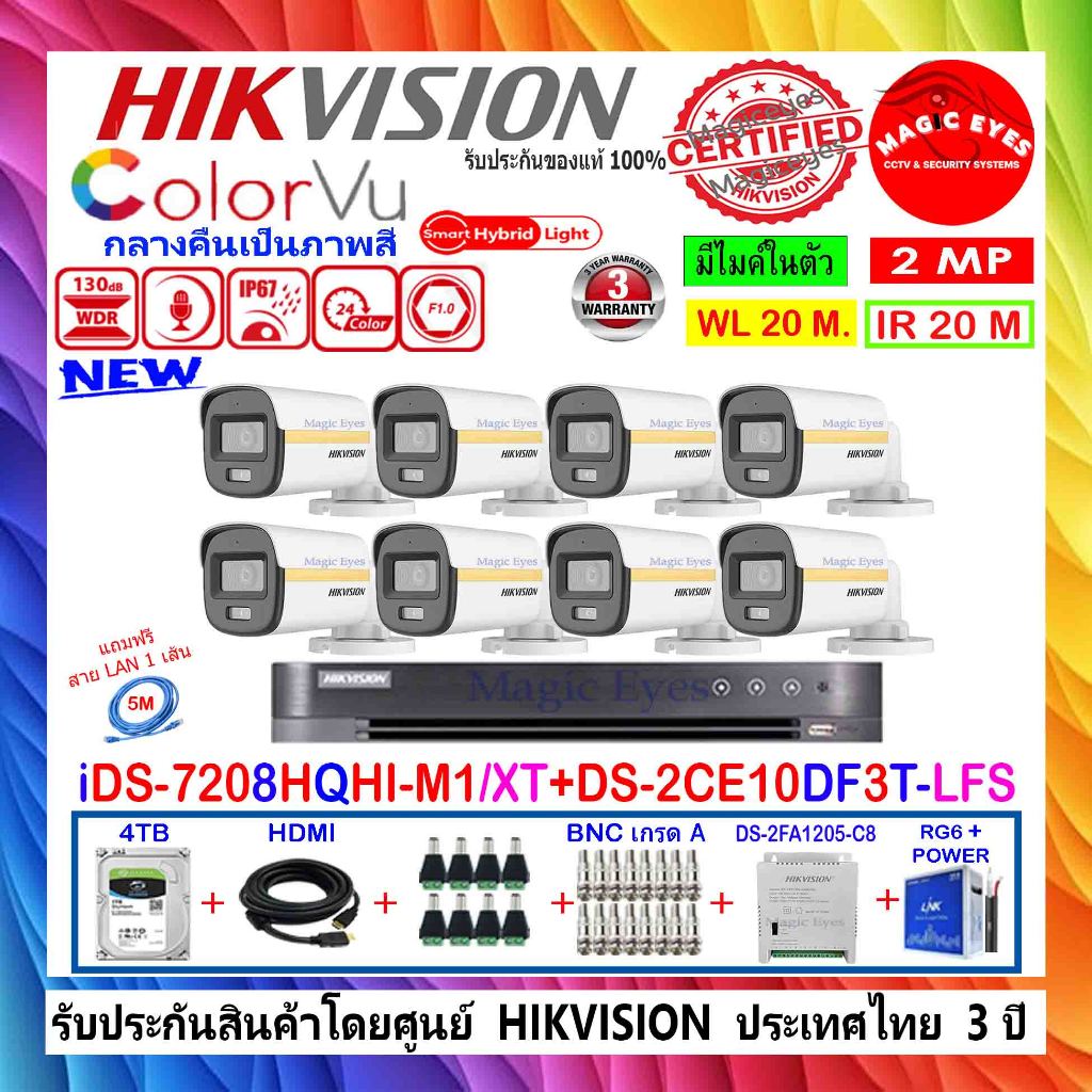 HIKVISION กล้องวงจรปิด COLORVU 2MP DS-2CE10DF3T-LFS 2.8/3.6(8)+DVR IDS-7208HQHI-M1/XT+ 1TB/2TB/4TB D
