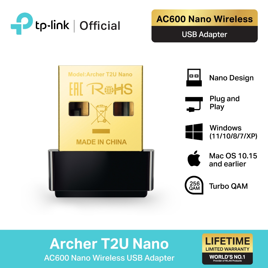 TP-Link Archer T2U Nano AC600 Nano Wireless USB Adapter ตัวรับสัญญาณ WiFi ผ่านคอมพิวเตอร์หรือโน๊ตบุ๊ค