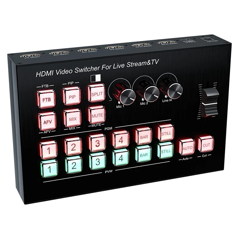 4K HDMI Video Switcher Mic Mixer Multi Camera Live Streaming Broadcasting