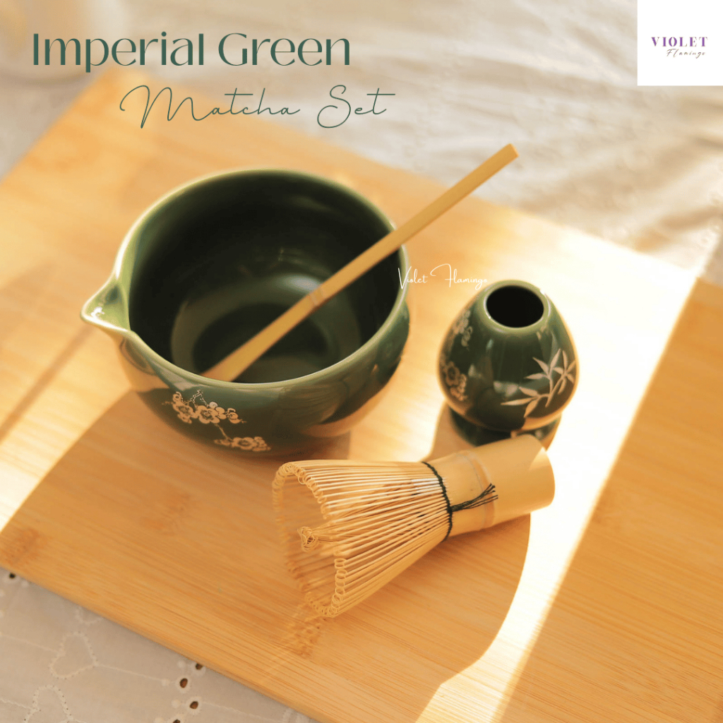 Violet Flamingo – Imperial Green Matcha Set ชุดชงชาเขียวญี่ปุ่นสีเขียวหยก เซรามิคเกรดพรีเมี่ยม ลายดอกไม้ พร้อมกล่อง ราคา ถูกที่สุด ดีลบีเคเค แกลเลอรีภาพที่ 2