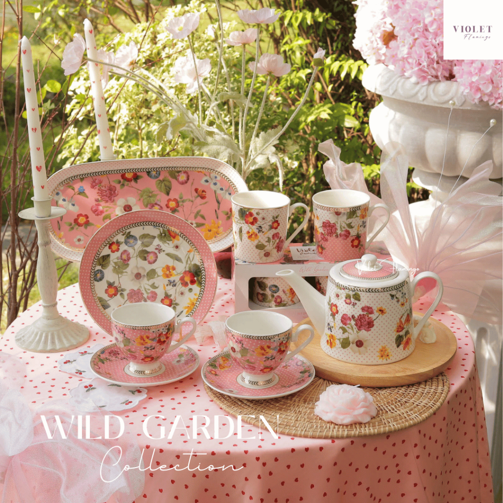 Violet Flamingo - Wild Garden Collection – กาน้ำชา แก้วชาพร้อมจานรอง แก้วมัคพร้อมกล่องของขวัญลายดอกไม้แสนหวาน