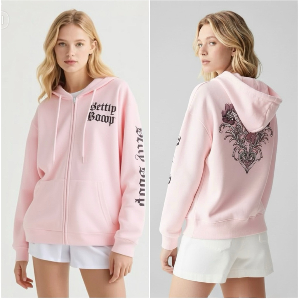 Betty Boop zip up hoodie  🌸 เสื้อฮู้ด เบตตี้ บูฟ สีชมพูอ่อน สีหวานมากค่ะ   (TS767