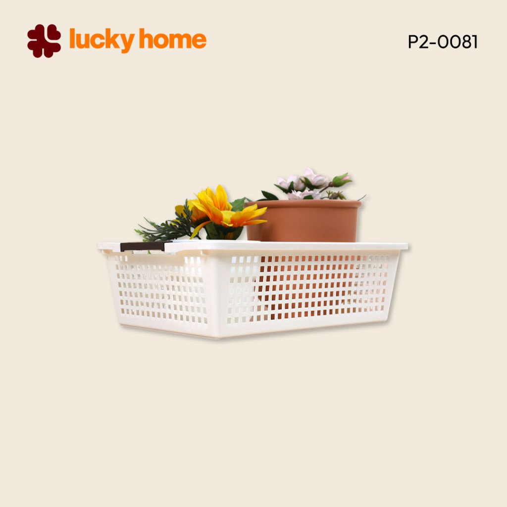 LUCKY HOME ตะแกรงพลาสติกอเนกประสงค์ทรงเหลี่ยม (S) ขนาด : 21.5(ก) x 32.5(ย) x 9.5(ส) cm P2-0081