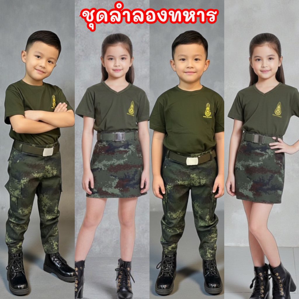 Ns // ชุดลำลองทหารเด็ก ชุด 3 ชิ้น เสื้อ+กางเกง+เข็มขัด เสื้อสกรีนหน้าและหลังสวยงาม เนื้อผ้าใส่สบายไม่อึดอัด