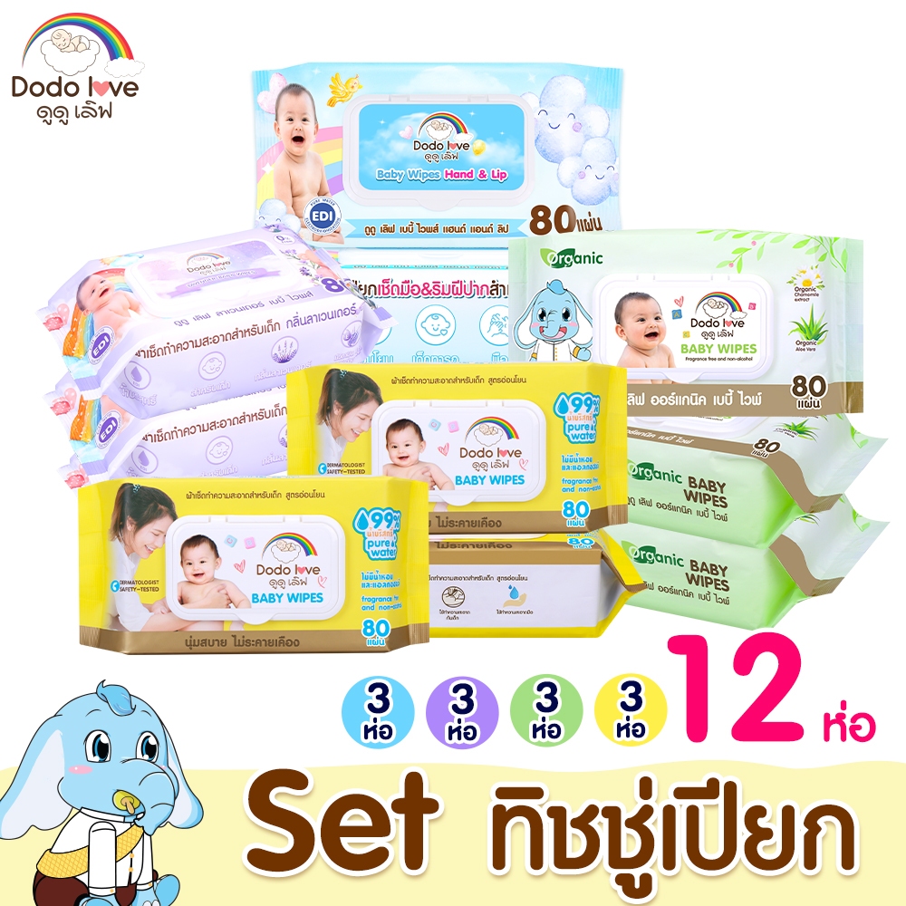 ส่งด่วน DODOLOVE  เซ็ต12ชิ้น ทิชชูเปียก เบา นิ่ม อ่อนโยน ทำความสะอากได้ดี ใช้ได้ตั้งแต่แรกเกิด