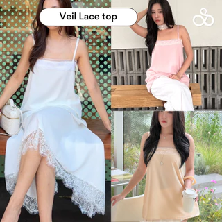 ( New colors ) Sistersfabric - Veil lace top เสื้อสายเดี่ยวผ้าพริ้ว ตกเเต่งลูกไม้ มีซิปด้านหลัง