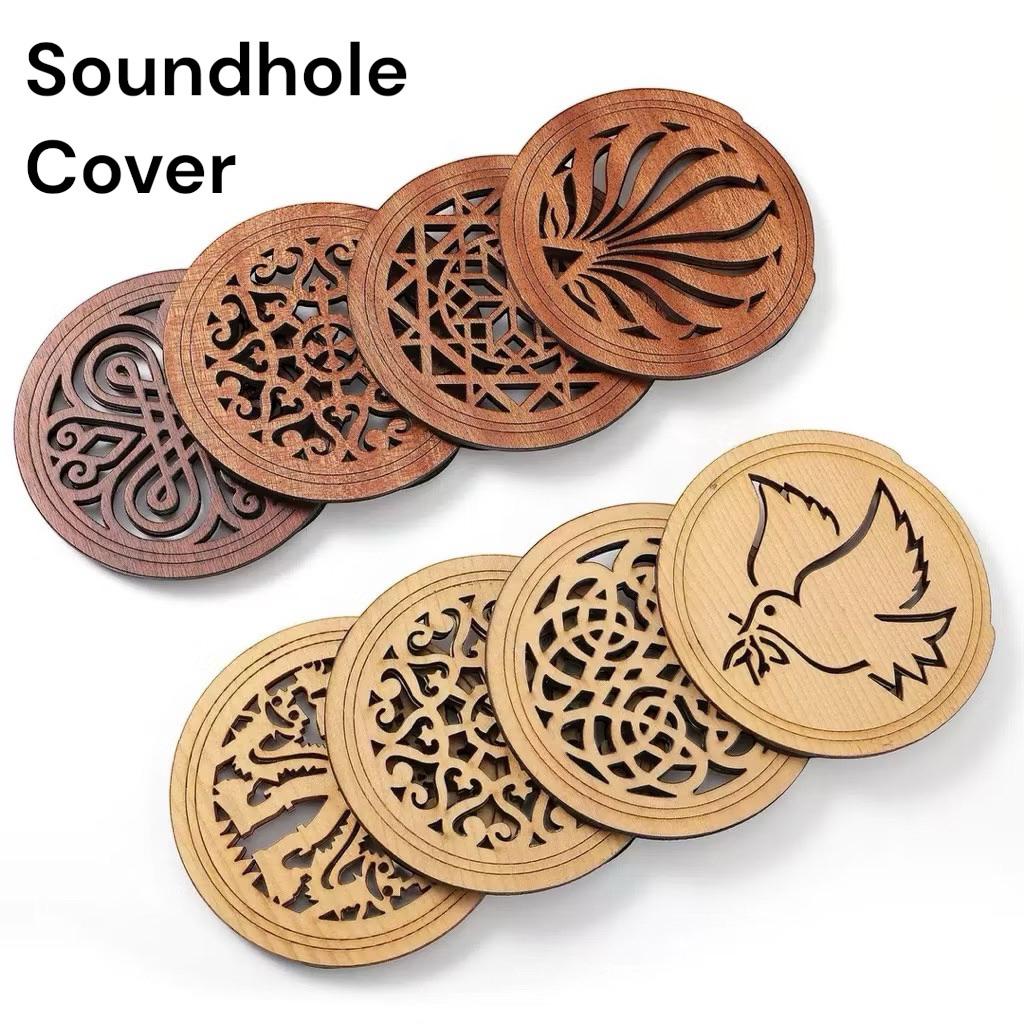 Acoustic Guitar Soundhole Covers ทำจากวัสดุไม้ระดับพรีเมียมเพื่อความทนทาน ช่วยป้องกันเสียงหอน (howlround) และ (feedback)