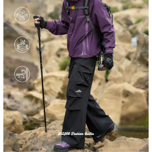 SHEESHกางเกงคาร์โก้ผู้ชายขายาวทรงหลวม M-5XL กางเกงเดินป่า แคมป์ปิ้ง ผ้าหนาทรงสวย ยับยากรีดง่าย สีดำ ใช้ได้ทั้งชายและหญิง thumbnail 4