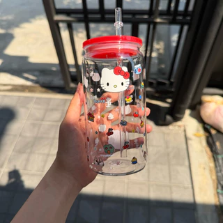 แก้วน้ำพกพา 450-500 ml พลาสติกtritan สกรีนลาย คิตตี้น่ารัก พร้อมส่ง