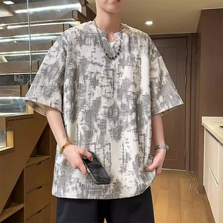 เสื้อยืดคอวีสไตล์อเมริกัน ใส่ได้ทั้งชายและหญิง ลายมัดย้อม แขนสั้นทรงหลวม สไตล์เรียบๆ COD