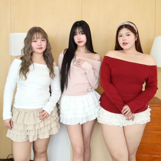 JARINYA (S-XL) เสื้อยืดปาดไหล่ 2 ข้าง แต่งเหล็ก JY