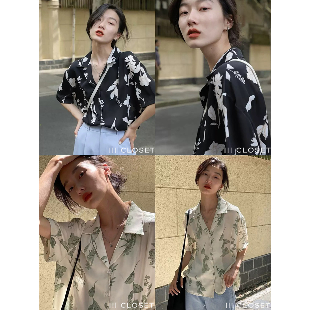 เสื้อฮาวาย lll Freesize lll IT120 ลายดอก แขนสั้น กระดุมหน้า เนื้อผ้าไหมอิตาลีพิมพ์ลาย ผ้าดี ใส่สบาย