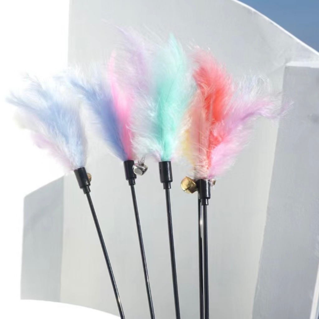 PP-1657 ไม้ตกแมว🪶 เล่นเพลิน ลดเบื่อ เสริมกิจกรรมสนุก สำหรับน้องแมว พร้อมส่ง Creative Feather Duster Feather ขนนกสายรุ้ง