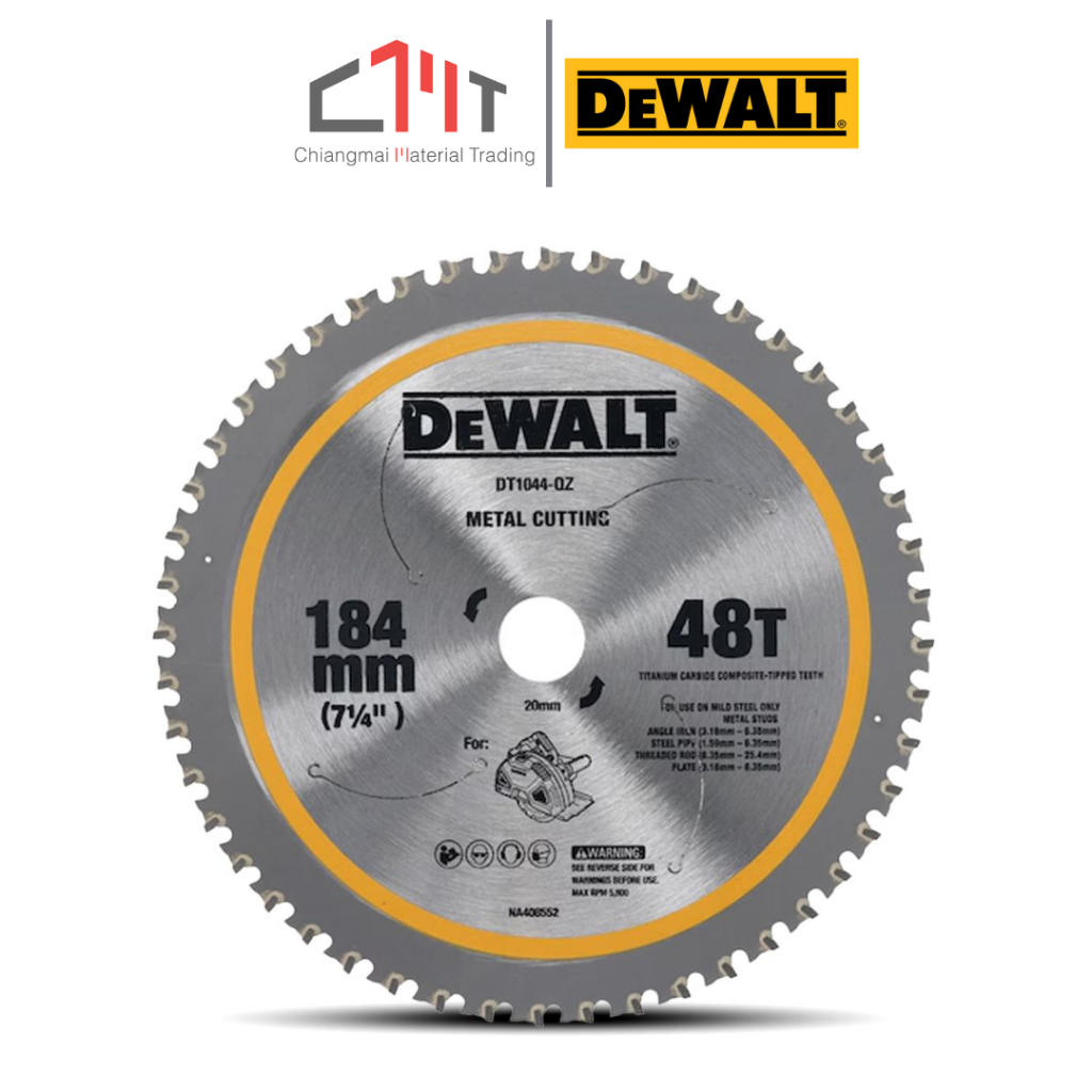 DEWALT ใบเลื่อยวงเดือนตัดเหล็กขนาด 184 x 20 x 1.6 mm. 48T No.DT1044-QZ