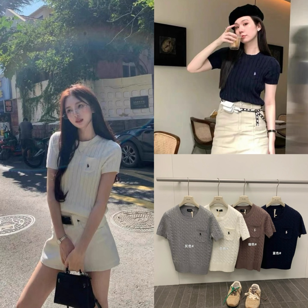 8768# เสื้อคอกลมไหมพรม ปักลายช่วงอก เนื้อผ้ายืดหยุ่นได้เยอะ TAG:WG.WE 🇰🇷