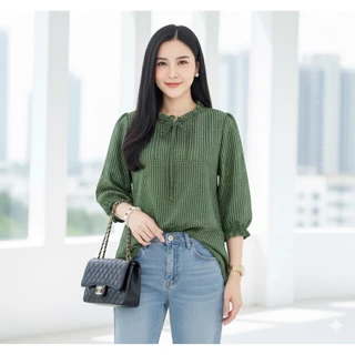 เสื้อไหมอิตาลี่ ลายสก็อต สาวอวบใส่ได้ ผ้าไม่ร้อน ไม่ต้องรีด