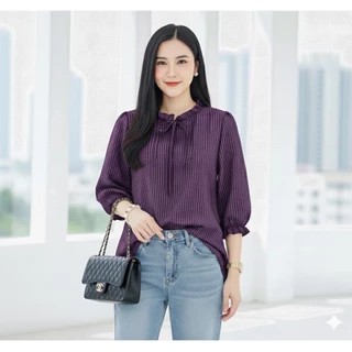 เสื้อไหมอิตาลี่ ลายสก็อต สาวอวบใส่ได้ ผ้าไม่ร้อน ไม่ต้องรีด