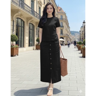 ชุดเซตกระโปรงผ้าฝ้ายผสมลินิน ผ้าใส่สบาย ตัดโดยช่างไทยโรงงานไทย