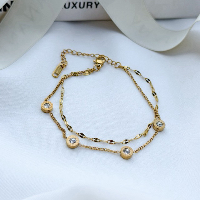 สร้อยข้อมือสองเลเยอร์ งานเลเซอร์คม รายละเอียดสวย เรียบหรู