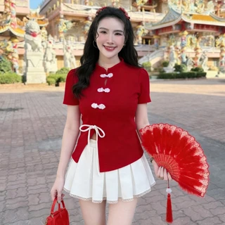 เสื้อครอปตรุษจีน ผู้หญิงสไตล์จีน ทรงเข้ารูป
