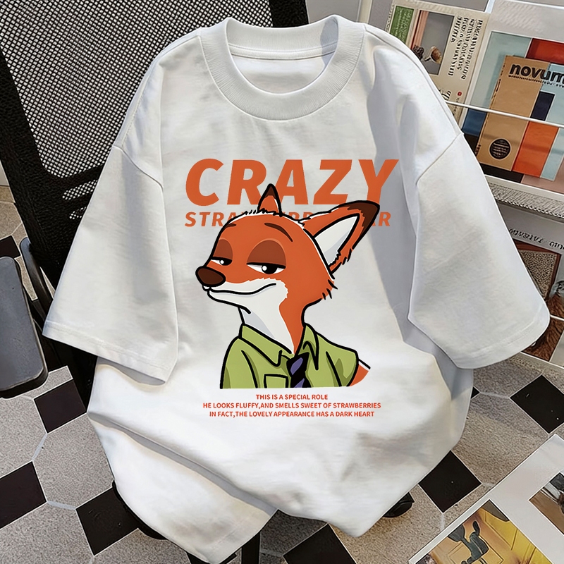 【ส่งด่วน24ชม.】AD8989Bเสื้อยืด Oversize แขนสั้น Unisex สไตล์เกาหลี Animation Zyuropia Nick Wilde วัสดุผ้าฝ้าย