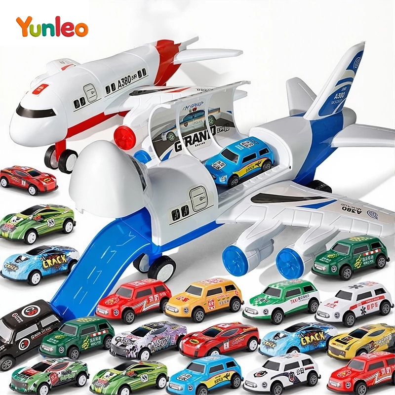 YUNLEOTOY เครื่องบินของเล่นลำใหญ่ ถอดประกอบได้ + รถเล็ก 6 คัน | ของเล่นเด็ก 3 ขวบ+ | ของขวัญเด็กชาย พร้อมส่งด่วน!