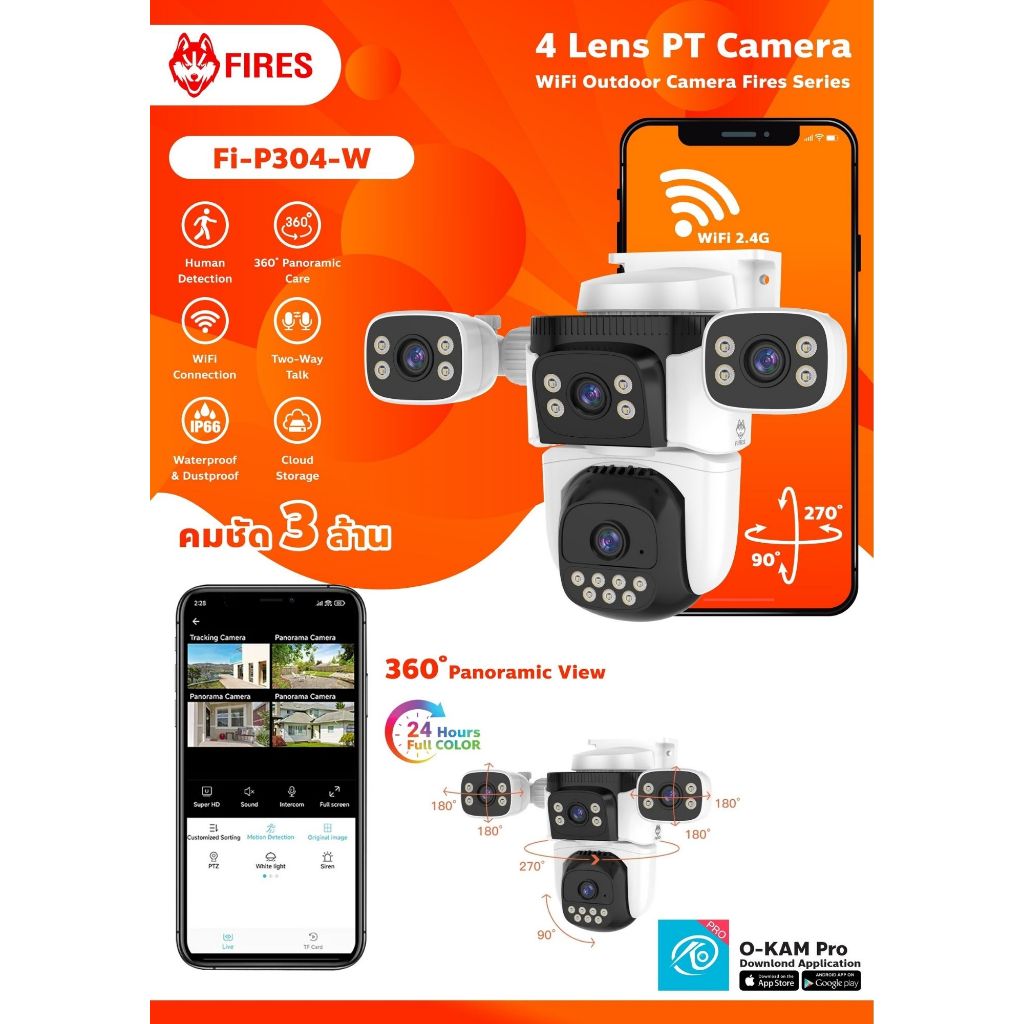 กล้องวงจรปิดไวไฟ  Fires -Series 1-4 Lens (รับประกัน 1ปี) ศูนย์บริการ